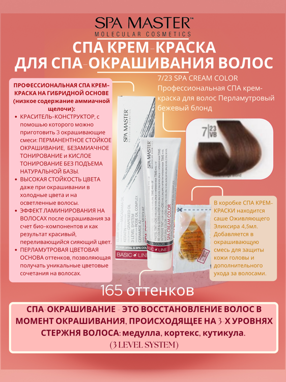 7/23 SPA CREAM COLOR Профессиональная СПА крем-краска для волос Перламутровый бежевый блонд