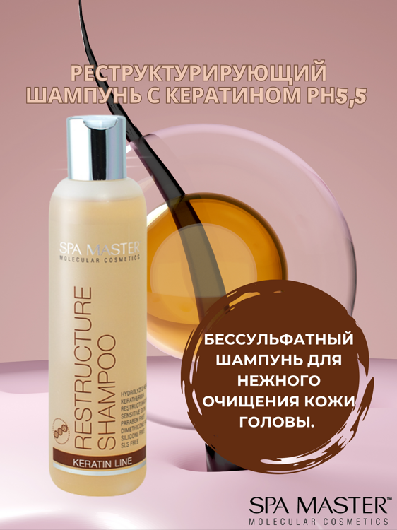 SPA MASTER НАБОР ПО УХОДУ ЗА ВОЛОСАМИ “РЕСТРУКТУРИРУЮЩИЙ”: Реструктурирующий шампунь с кератином, 200мл + Реструктурирующий бальзам для волос с кератином, 200мл